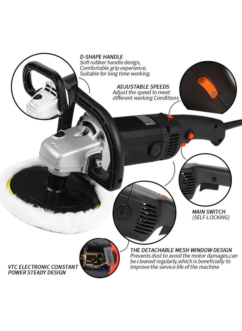DUNISO Buffer Polisher,Powerful Waxer,Car Wax Buffer Machine,Rotary Polisher,Low Noise,8 Variable Speed,Equipped with Safety Axle Lock,for Car Waxing and Polishing Care,500-3000r/min,1400W - Image 3